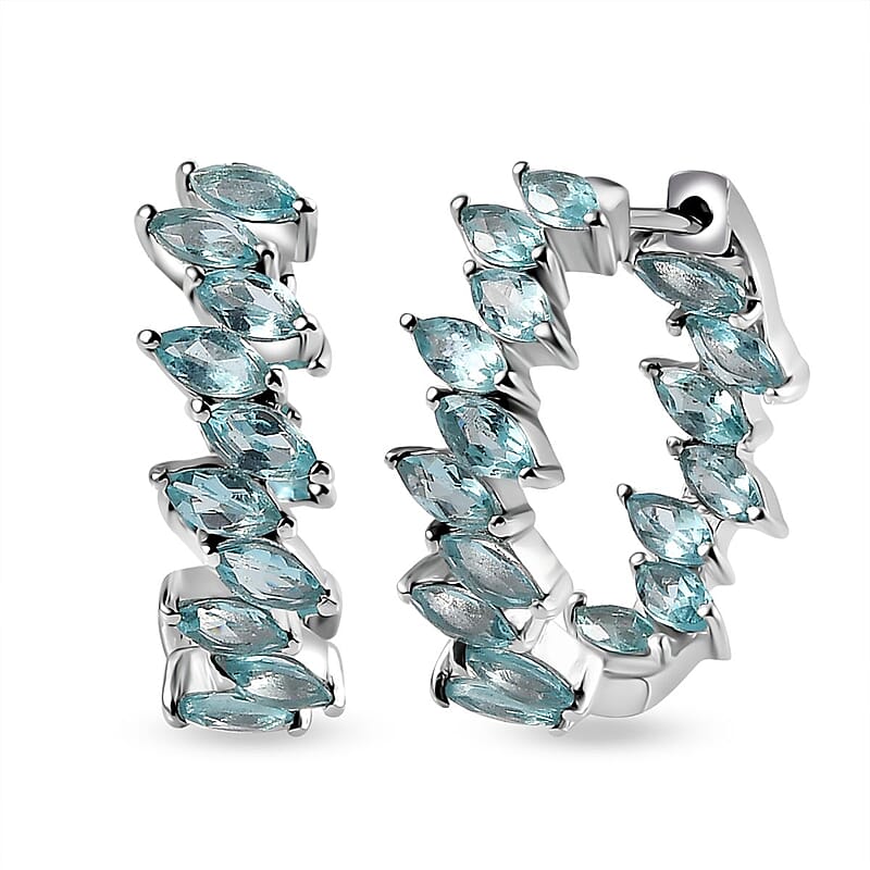 D'Joy Betroka Blue Apatite Hoop Earrings in Platinum Over Sterling Silver 5.40 ctw