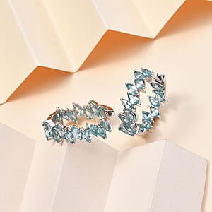 D'Joy Betroka Blue Apatite Hoop Earrings in Platinum Over Sterling Silver 5.40 ctw