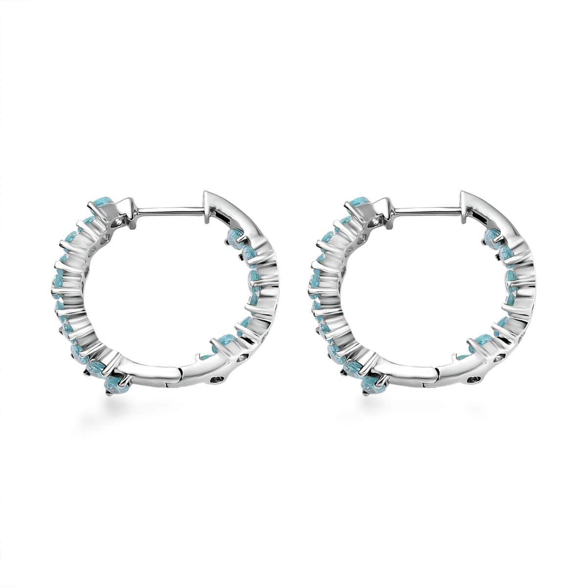 Madagascar Paraiba Apatite Hoop Earrings in Platinum Over Sterling Silver 5.40 ctw image number 3