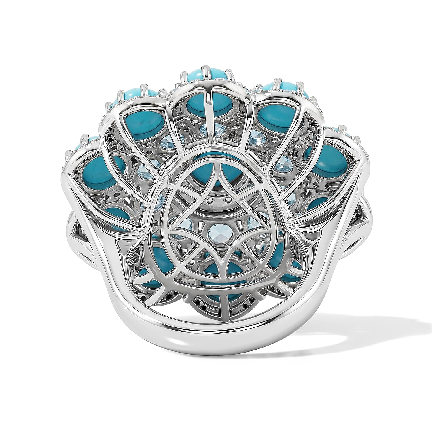 Premium Sleeping Beauty Turquoise and Multi Gemstone 13.25 ctw Ring in Rhodium Over Sterling Silver (Size 5.0)