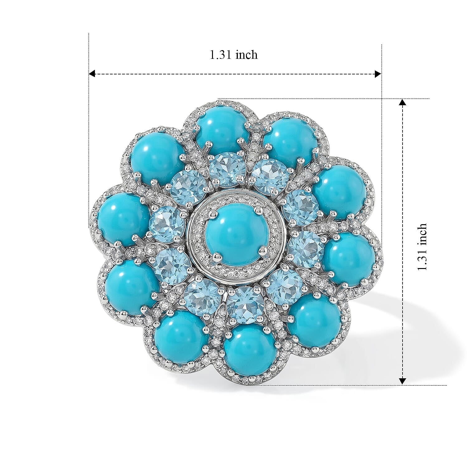 Premium Sleeping Beauty Turquoise and Multi Gemstone 13.25 ctw Ring in Rhodium Over Sterling Silver (Size 5.0)