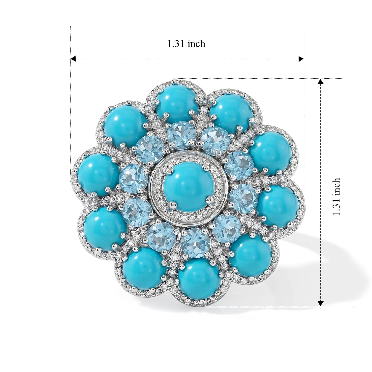 Premium Sleeping Beauty Turquoise and Multi Gemstone 13.25 ctw Ring in Rhodium Over Sterling Silver (Size 7.0)
