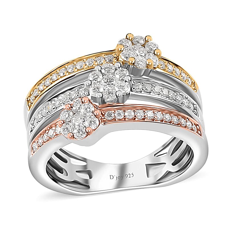 Moissanite Ring in Vermeil Yellow, Rose Gold and Platinum Over Sterling Silver (Size 10.0) 0.85 ctw