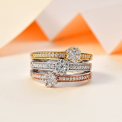 Moissanite Ring in Vermeil Yellow, Rose Gold and Platinum Over Sterling Silver (Size 10.0) 0.85 ctw