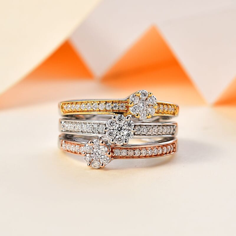 Moissanite Ring in Vermeil Yellow, Rose Gold and Platinum Over Sterling Silver (Size 10.0) 0.85 ctw