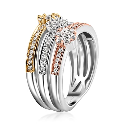 Moissanite Ring in Vermeil Yellow, Rose Gold and Platinum Over Sterling Silver (Size 10.0) 0.85 ctw