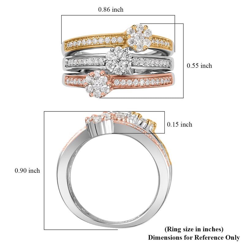 Moissanite Ring in Vermeil Yellow, Rose Gold and Platinum Over Sterling Silver (Size 10.0) 0.85 ctw