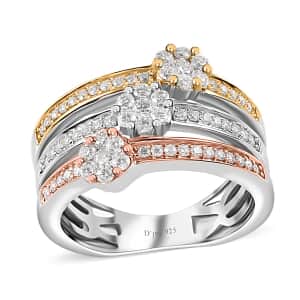 Moissanite Ring in Vermeil Yellow, Rose Gold and Platinum Over Sterling Silver (Size 5.0) 0.85 ctw