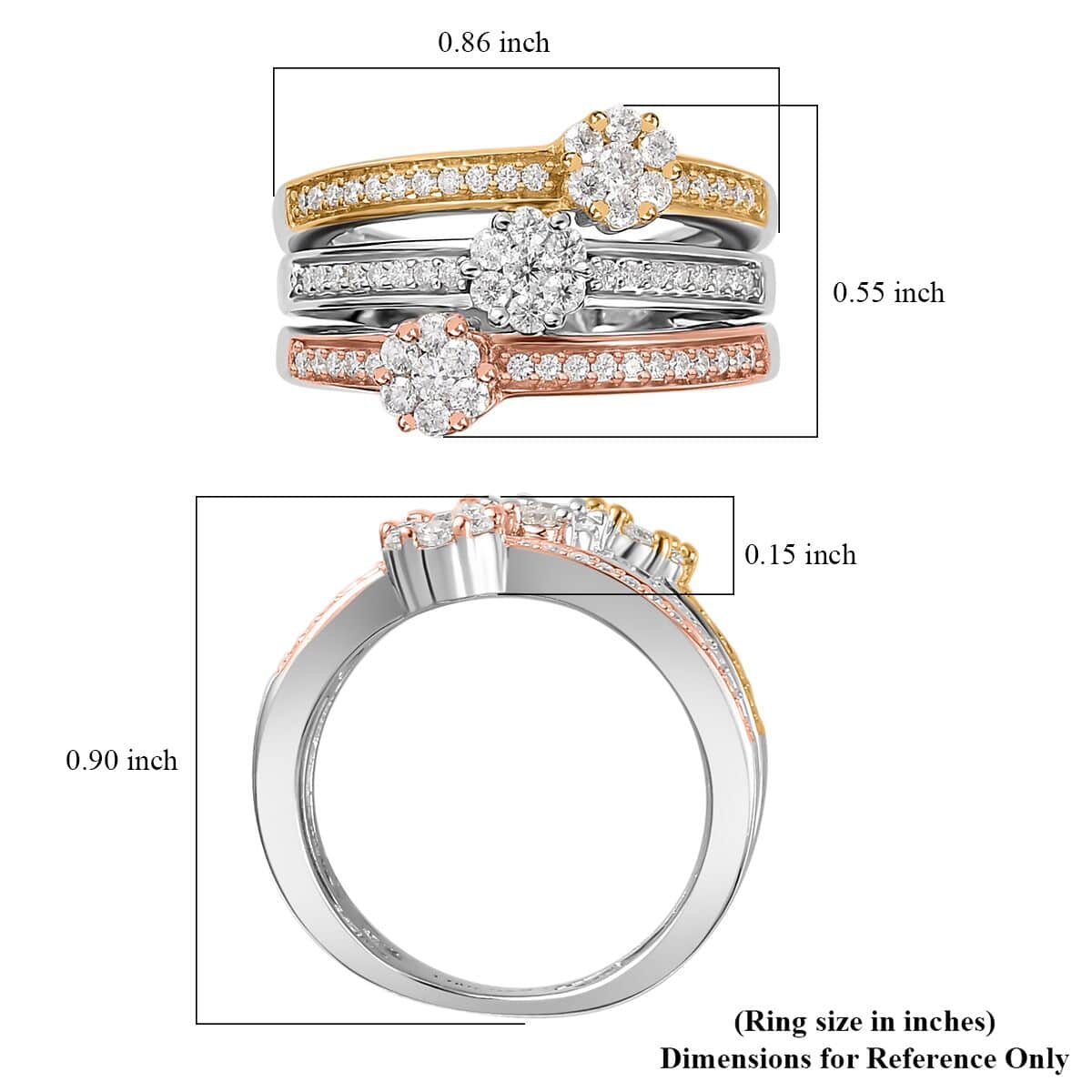 Moissanite Ring in Vermeil Yellow, Rose Gold and Platinum Over Sterling Silver (Size 6.0) 0.85 ctw image number 5