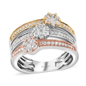 Moissanite Ring in Vermeil Yellow, Rose Gold and Platinum Over Sterling Silver (Size 7.0) 0.85 ctw