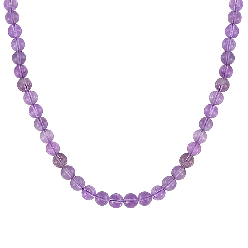 Lavender Amethyst Beaded Necklace 18-24 Inches in Stainless Steel 227.35 ctw