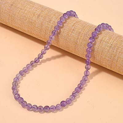 Lavender Amethyst Beaded Necklace 18-24 Inches in Stainless Steel 227.35 ctw