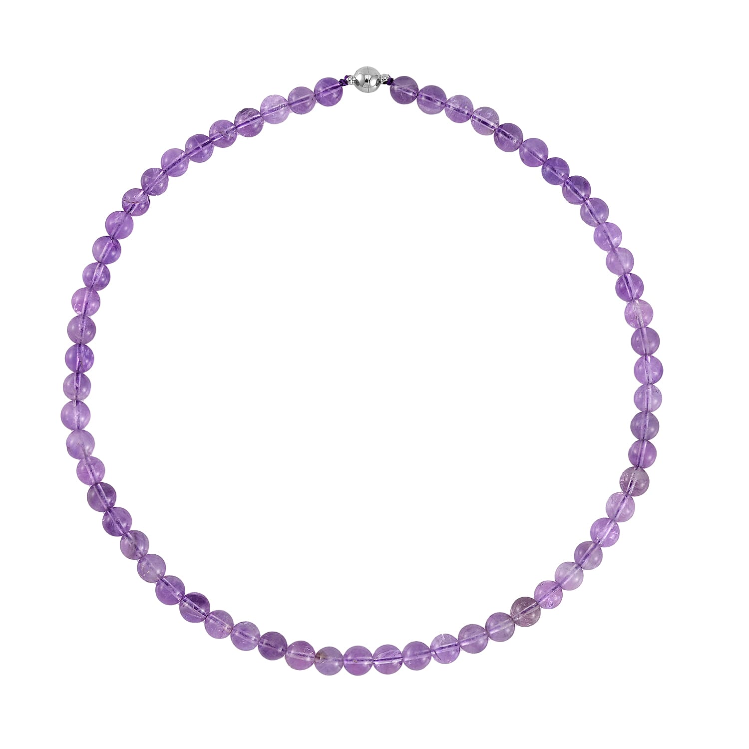 Lavender Amethyst Beaded Necklace 18-24 Inches in Stainless Steel 227.35 ctw
