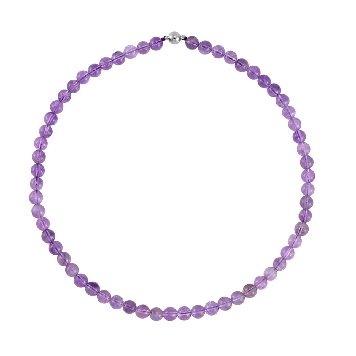 Lavender Amethyst Beaded Necklace 18-24 Inches in Stainless Steel 227.35 ctw image number 2