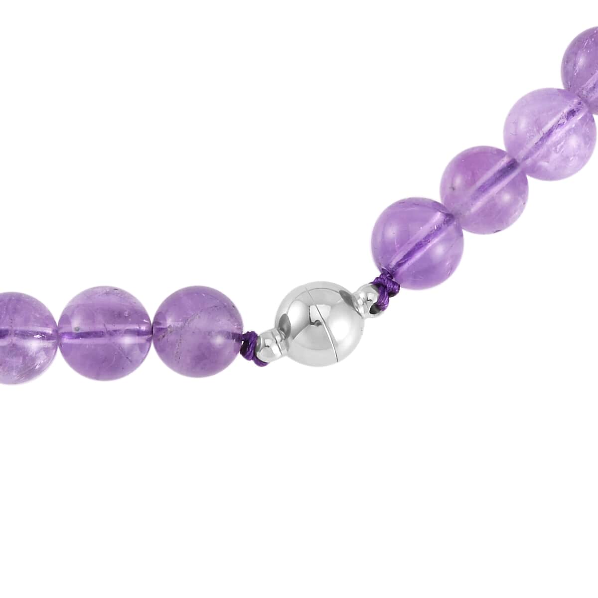 Lavender Amethyst Beaded Necklace 18-24 Inches in Stainless Steel 227.35 ctw image number 3