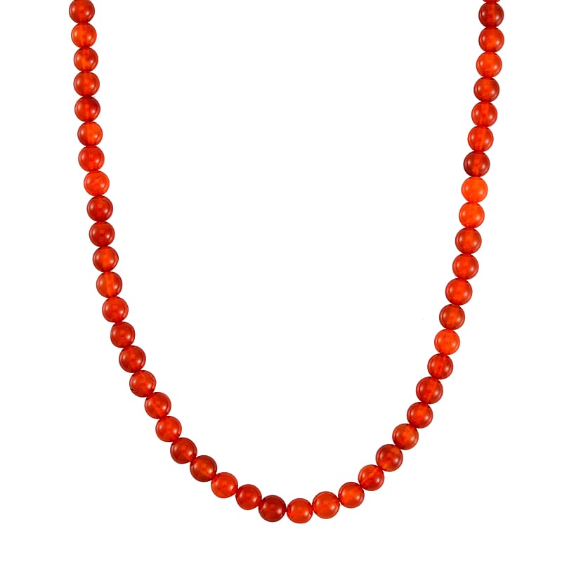 Red Agate Beaded Necklace 18-24 Inches in Stainless Steel 177.25 ctw