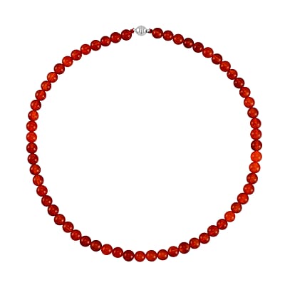 Red Agate Beaded Necklace 18-24 Inches in Stainless Steel 177.25 ctw