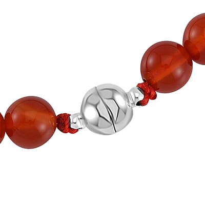 Red Agate Beaded Necklace 18-24 Inches in Stainless Steel 177.25 ctw