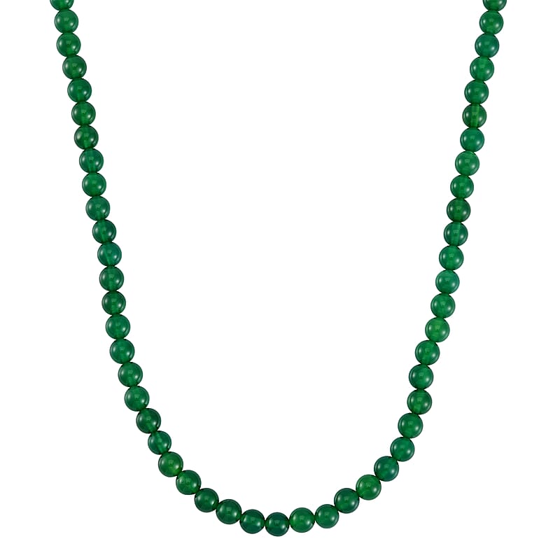 Green Agate Beaded Necklace 18-24 Inches in Stainless Steel 194.45 ctw
