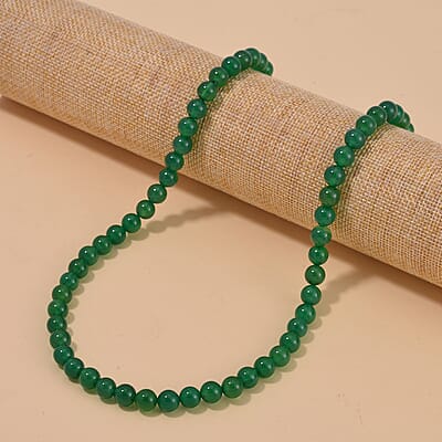 Green Agate Beaded Necklace 18-24 Inches in Stainless Steel 194.45 ctw