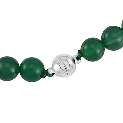 Green Agate Beaded Necklace 18-24 Inches in Stainless Steel 194.45 ctw
