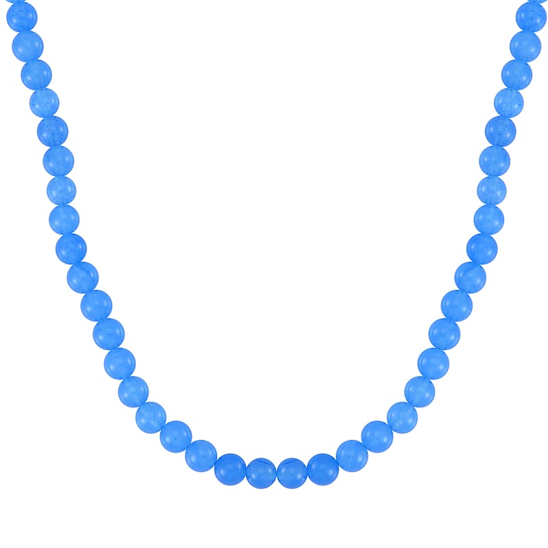 Blue Agate Beaded Necklace 18-24 Inches in Stainless Steel 179.40 ctw