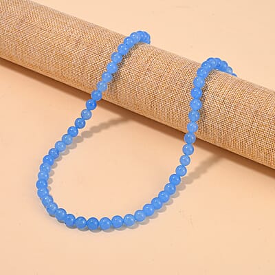 Blue Agate Beaded Necklace 18-24 Inches in Stainless Steel 179.40 ctw