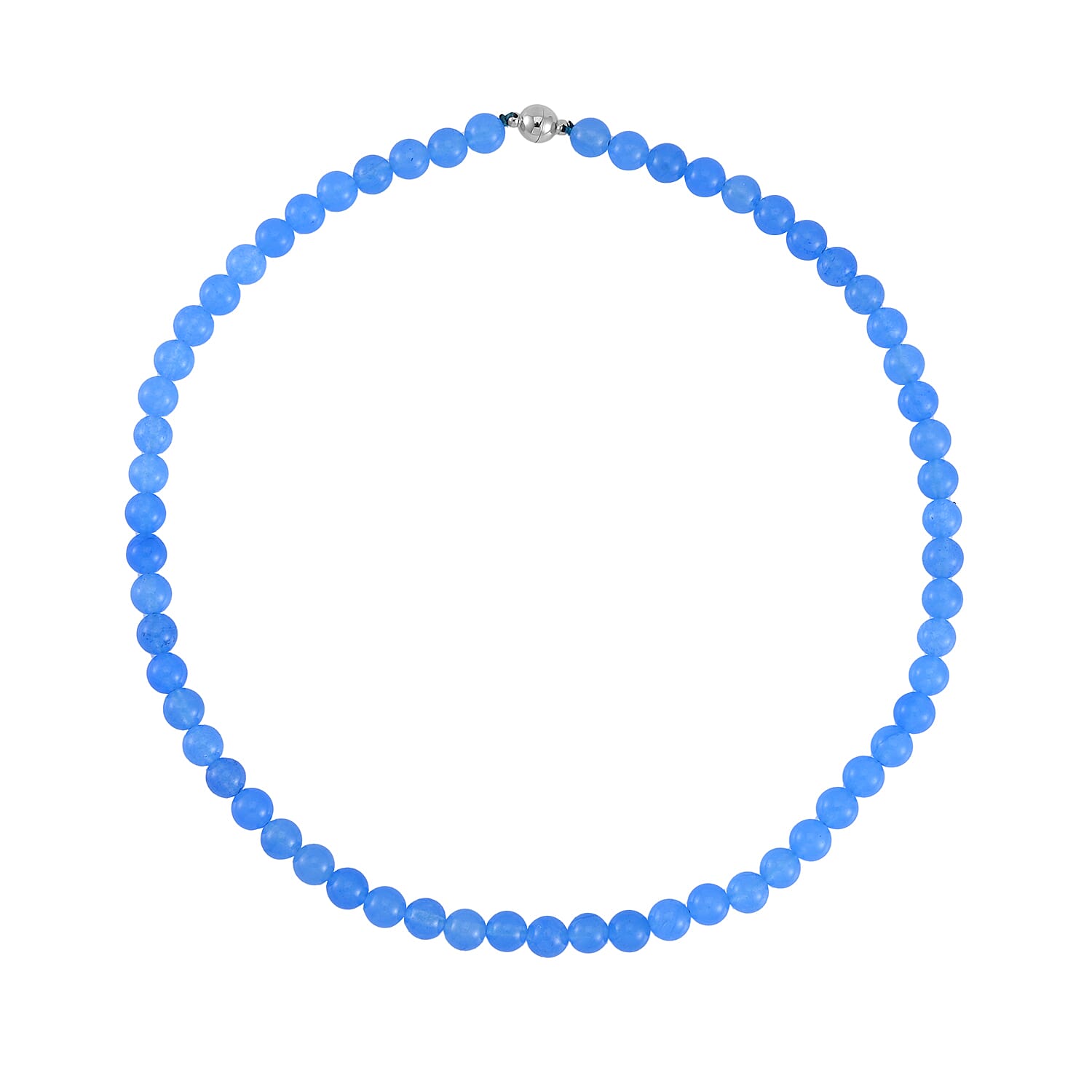 Blue Agate Beaded Necklace 18-24 Inches in Stainless Steel 179.40 ctw