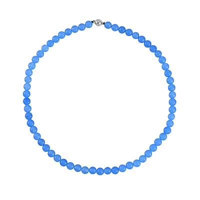 Blue Agate Beaded Necklace 18-24 Inches in Stainless Steel 179.40 ctw