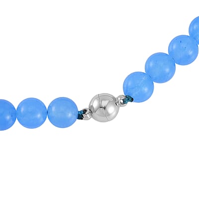 Blue Agate Beaded Necklace 18-24 Inches in Stainless Steel 179.40 ctw