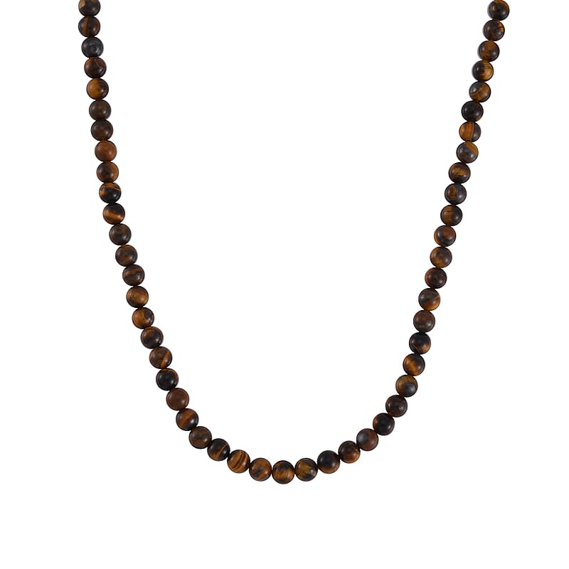 Yellow Tiger's Eye Beaded Necklace 18-24 Inches in Stainless Steel 190.30 ctw