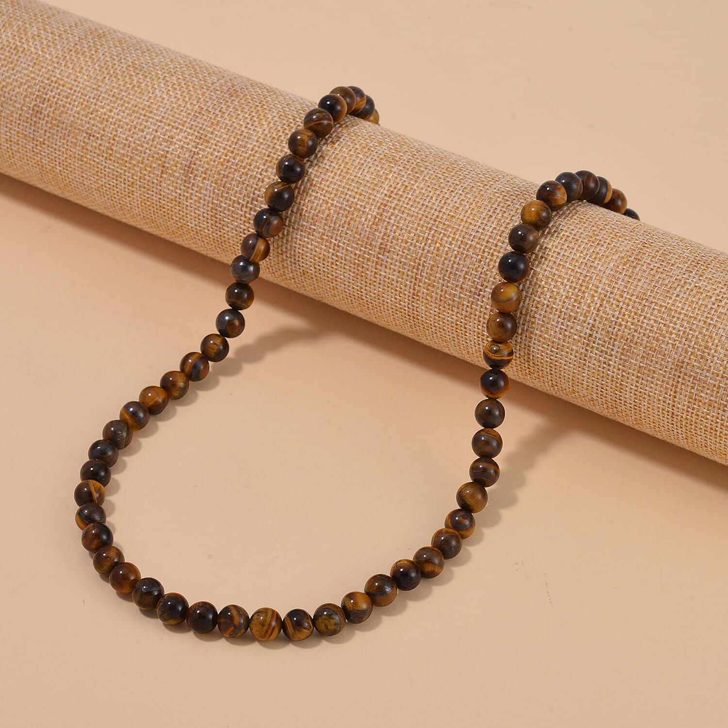 Yellow Tiger's Eye Beaded Necklace 18-24 Inches in Stainless Steel 190.30 ctw
