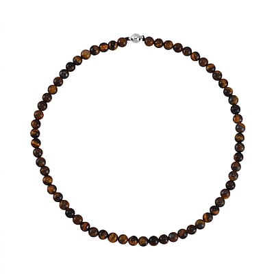 Yellow Tiger's Eye Beaded Necklace 18-24 Inches in Stainless Steel 190.30 ctw