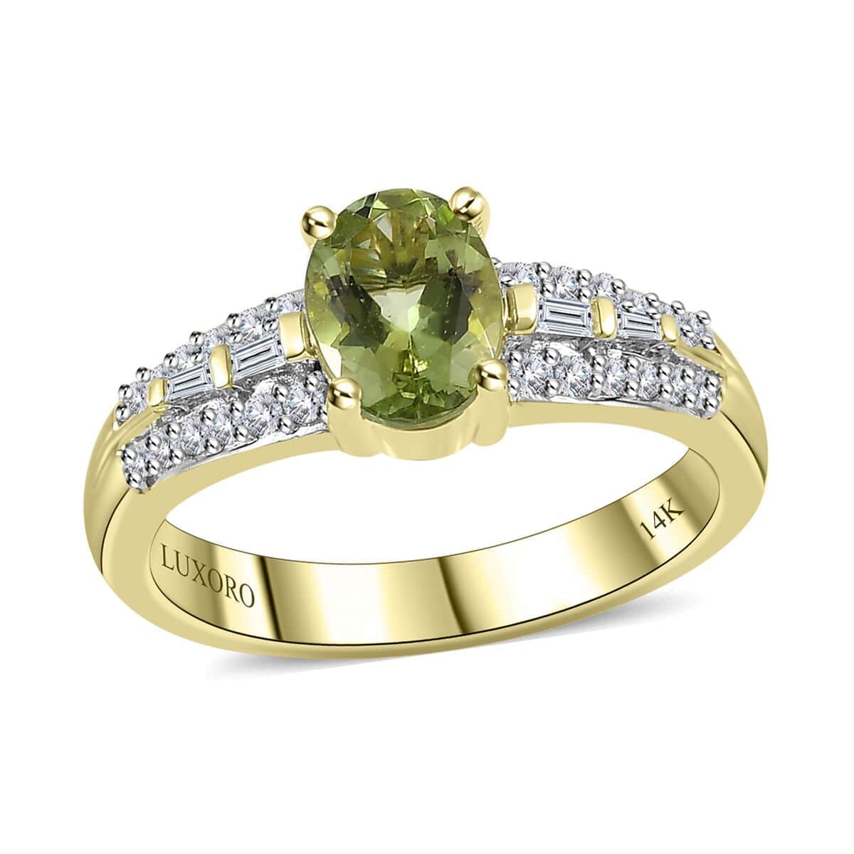 Luxoro 14K Green Gold AAA Natural Arikanga Tourmaline, Diamond (G-H, I2) (0.15 cts) Ring (Size 6.0) (4.50 g) 1.15 ctw image number 0