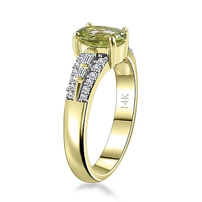 Luxoro 14K Green Gold AAA Natural Arikanga Tourmaline and G-H I2 Diamond Ring (Size 6.0) 4.50 Grams 1.15 ctw