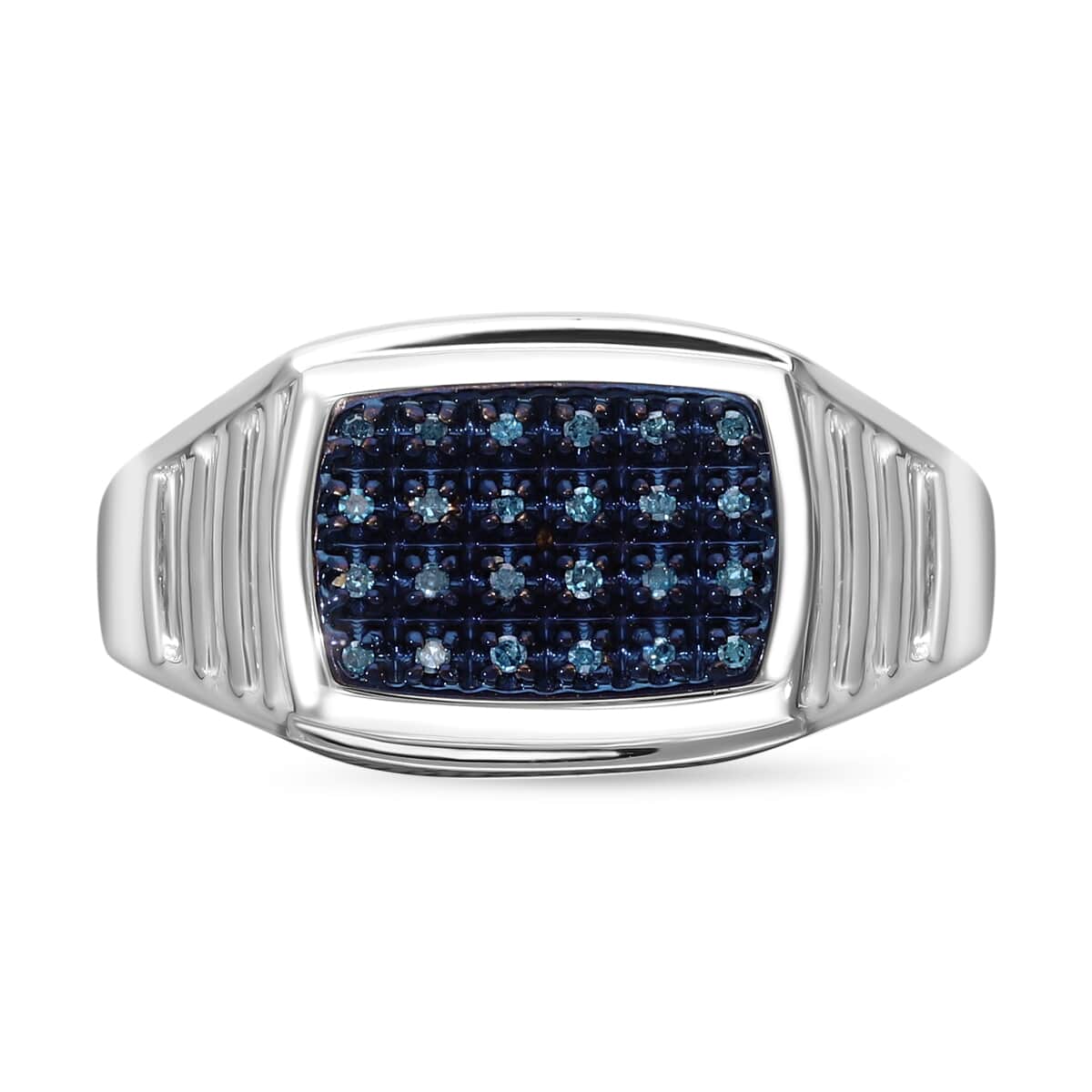 Doorbuster Blue Diamond (IR) Men's Ring in Platinum Over Sterling Silver (Size 10.0) 0.10 ctw image number 0