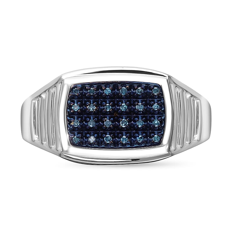 Blue Diamond Men's Ring in Platinum Over Sterling Silver (Size 10.0) 0.10 ctw