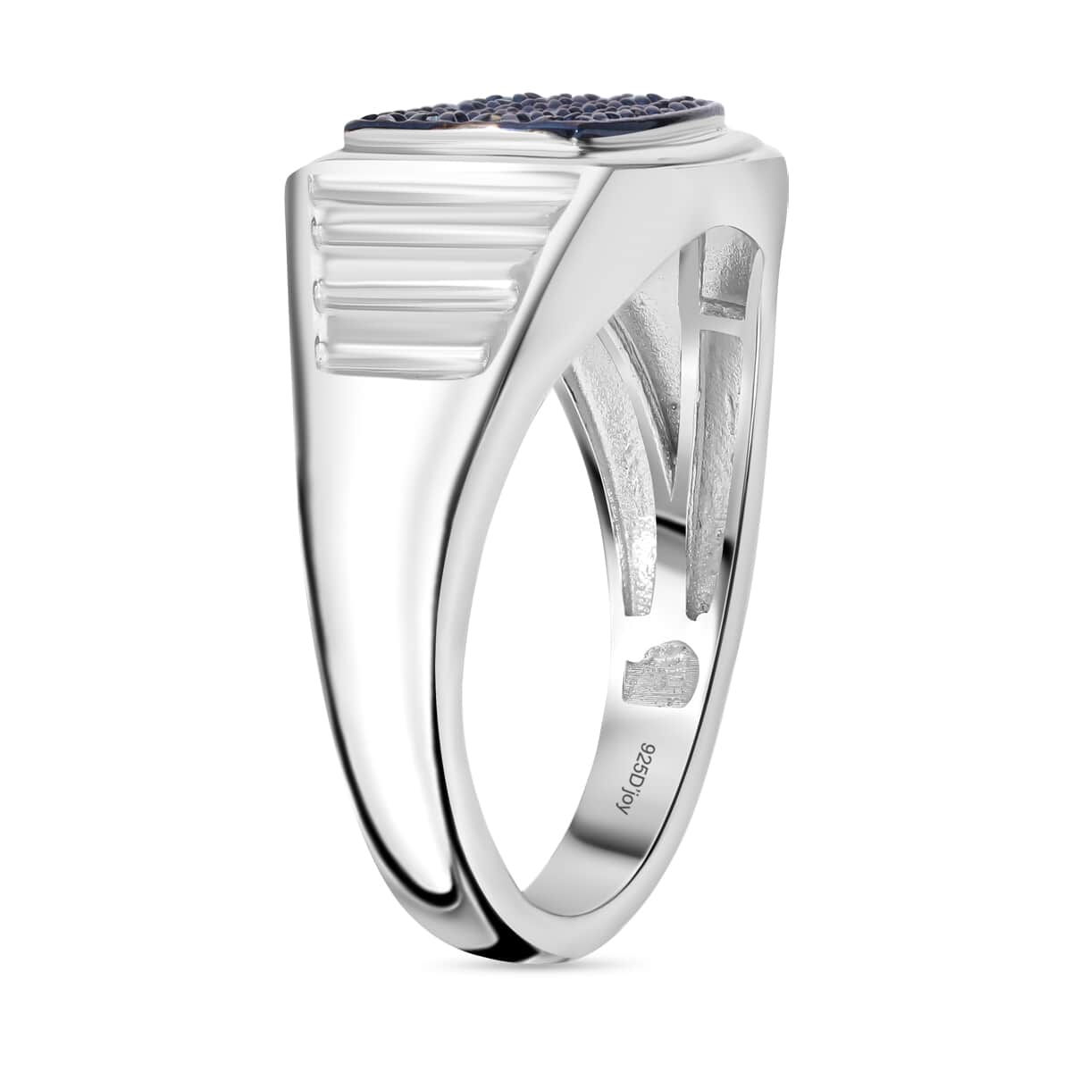 Doorbuster Blue Diamond (IR) Men's Ring in Platinum Over Sterling Silver (Size 10.0) 0.10 ctw image number 3