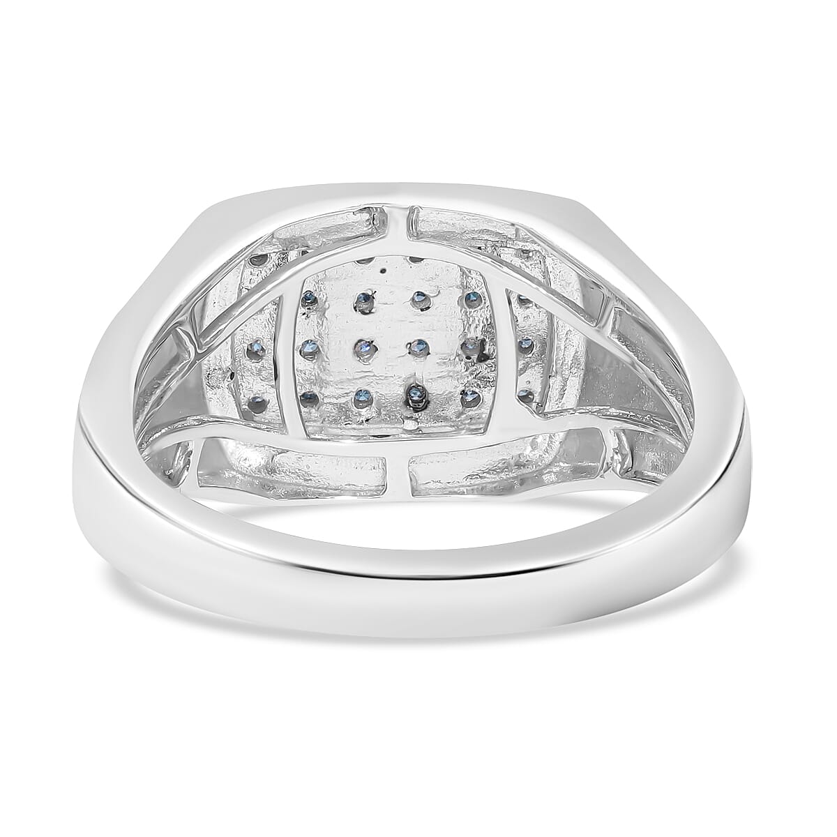 Blue Diamond Men's Ring in Platinum Over Sterling Silver (Size 10.0) 0.10 ctw