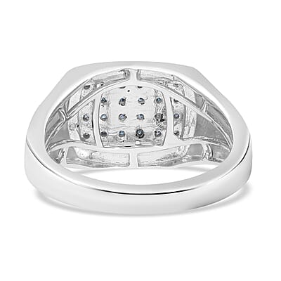 Blue Diamond Men's Ring in Platinum Over Sterling Silver (Size 10.0) 0.10 ctw