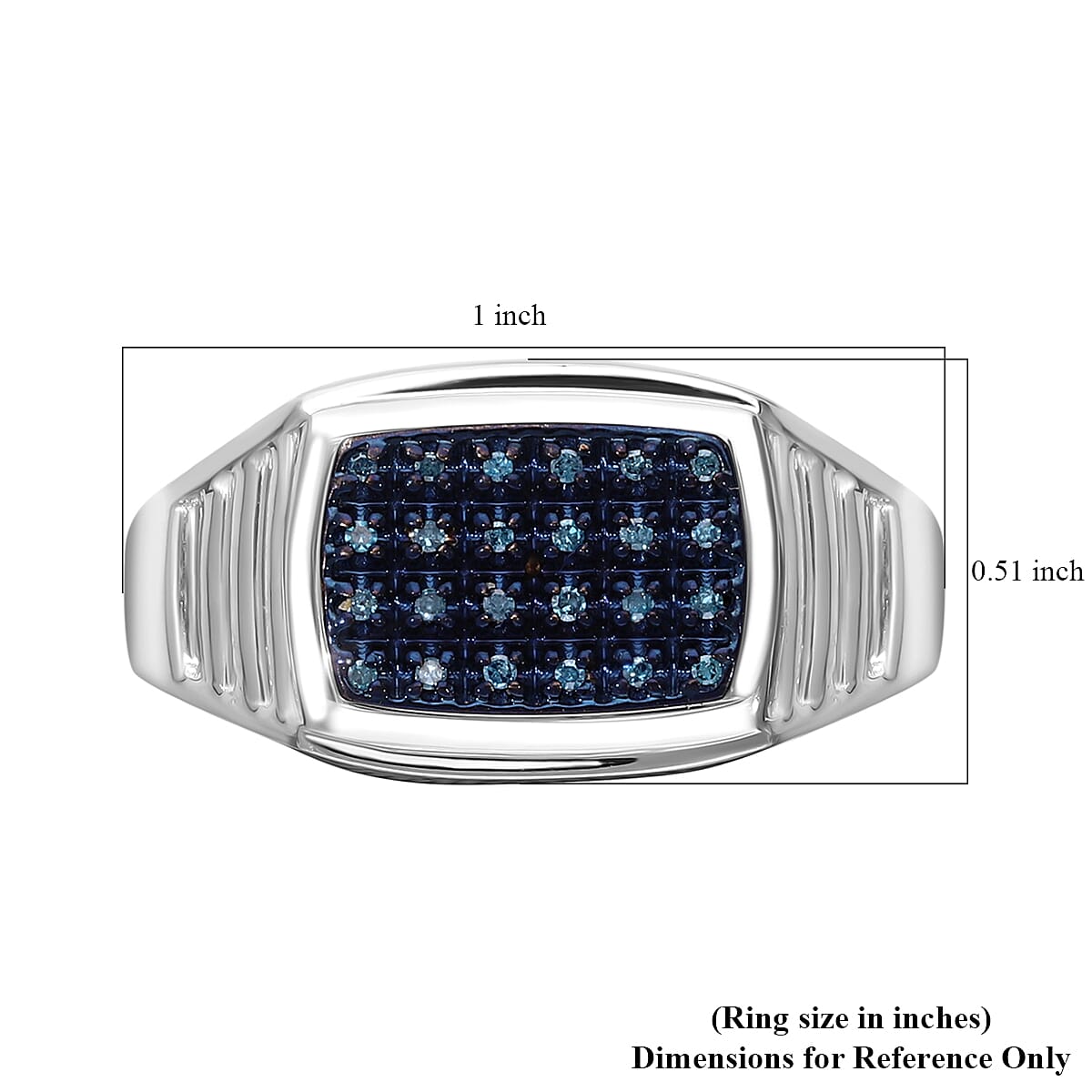 Blue Diamond Men's Ring in Platinum Over Sterling Silver (Size 10.0) 0.10 ctw