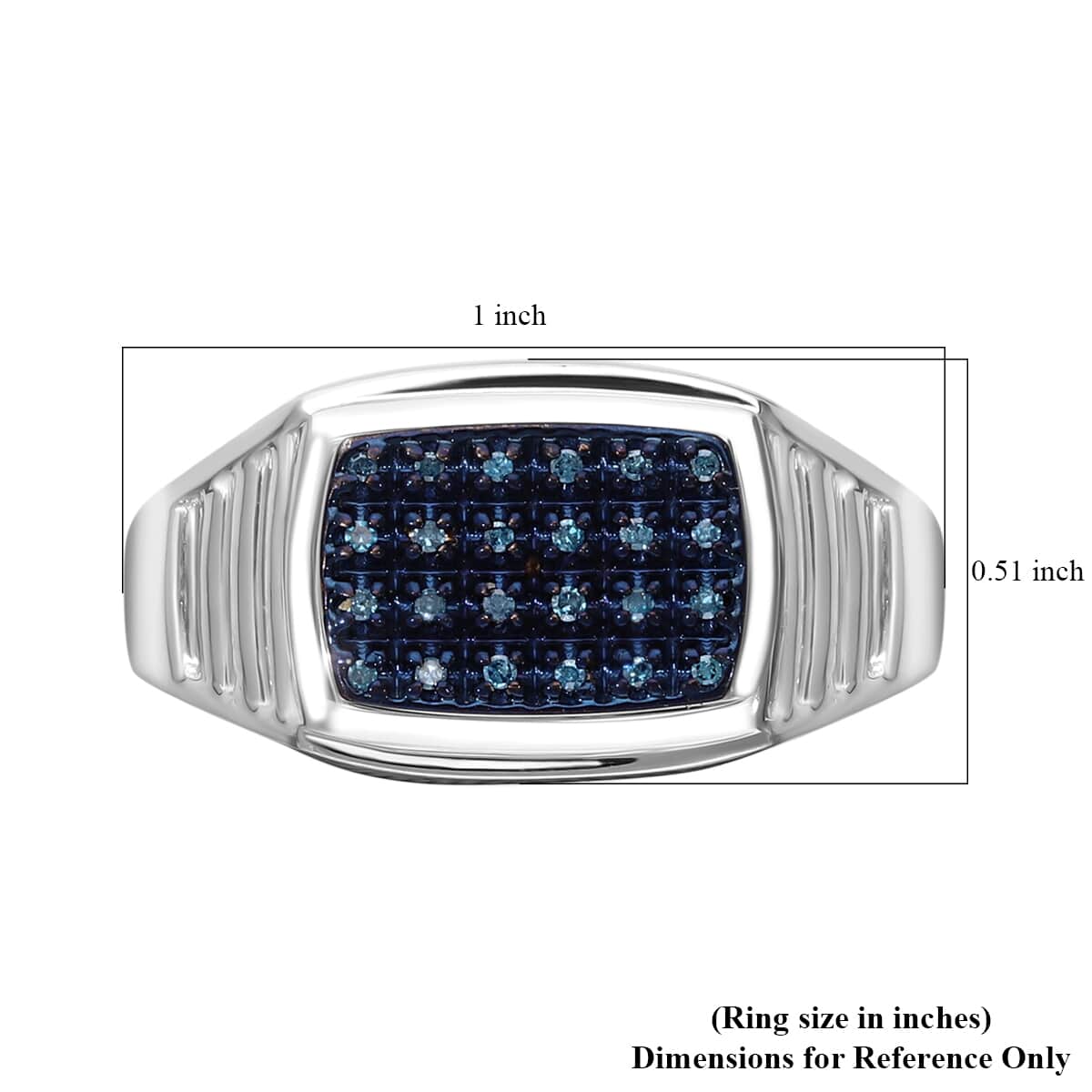 Doorbuster Blue Diamond (IR) Men's Ring in Platinum Over Sterling Silver (Size 10.0) 0.10 ctw image number 5
