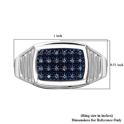 Blue Diamond Men's Ring in Platinum Over Sterling Silver (Size 10.0) 0.10 ctw