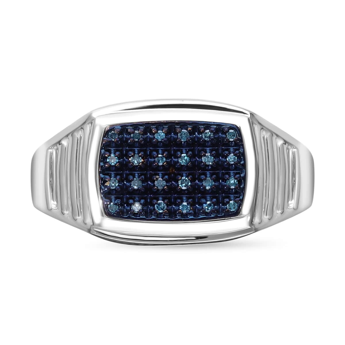 Blue Diamond Men's Ring in Platinum Over Sterling Silver (Size 12.0) 0.10 ctw image number 0
