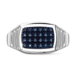 Blue Diamond Men's Ring in Platinum Over Sterling Silver (Size 12.0) 0.10 ctw