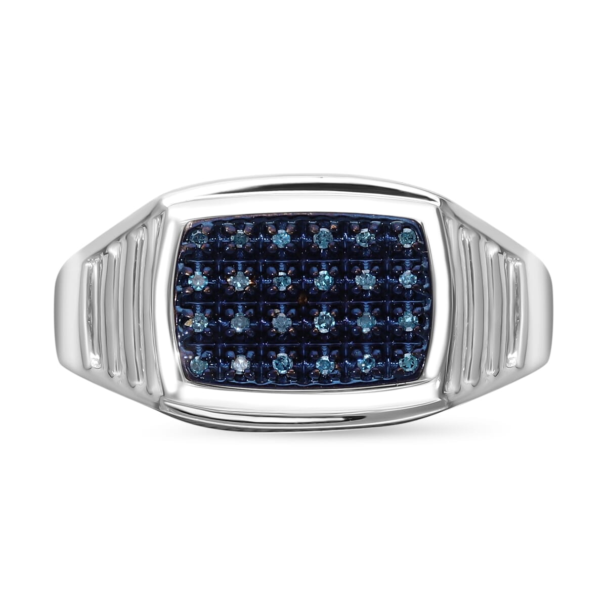Blue Diamond Men's Ring in Platinum Over Sterling Silver (Size 9.0) 0.10 ctw image number 0
