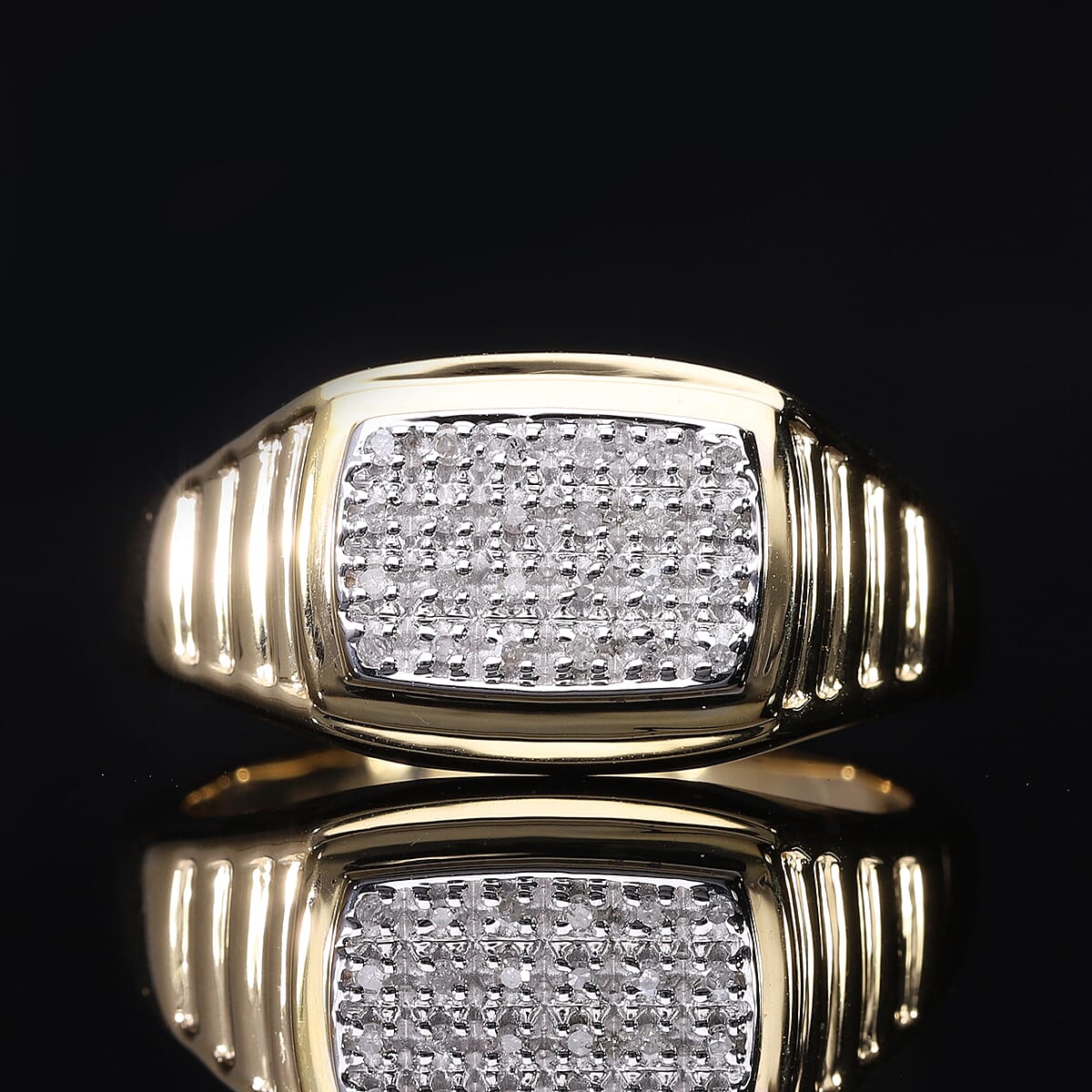 White Diamond Men's Ring in Vermeil Yellow Gold Over Sterling Silver (Size 12.0) 0.10 ctw image number 1