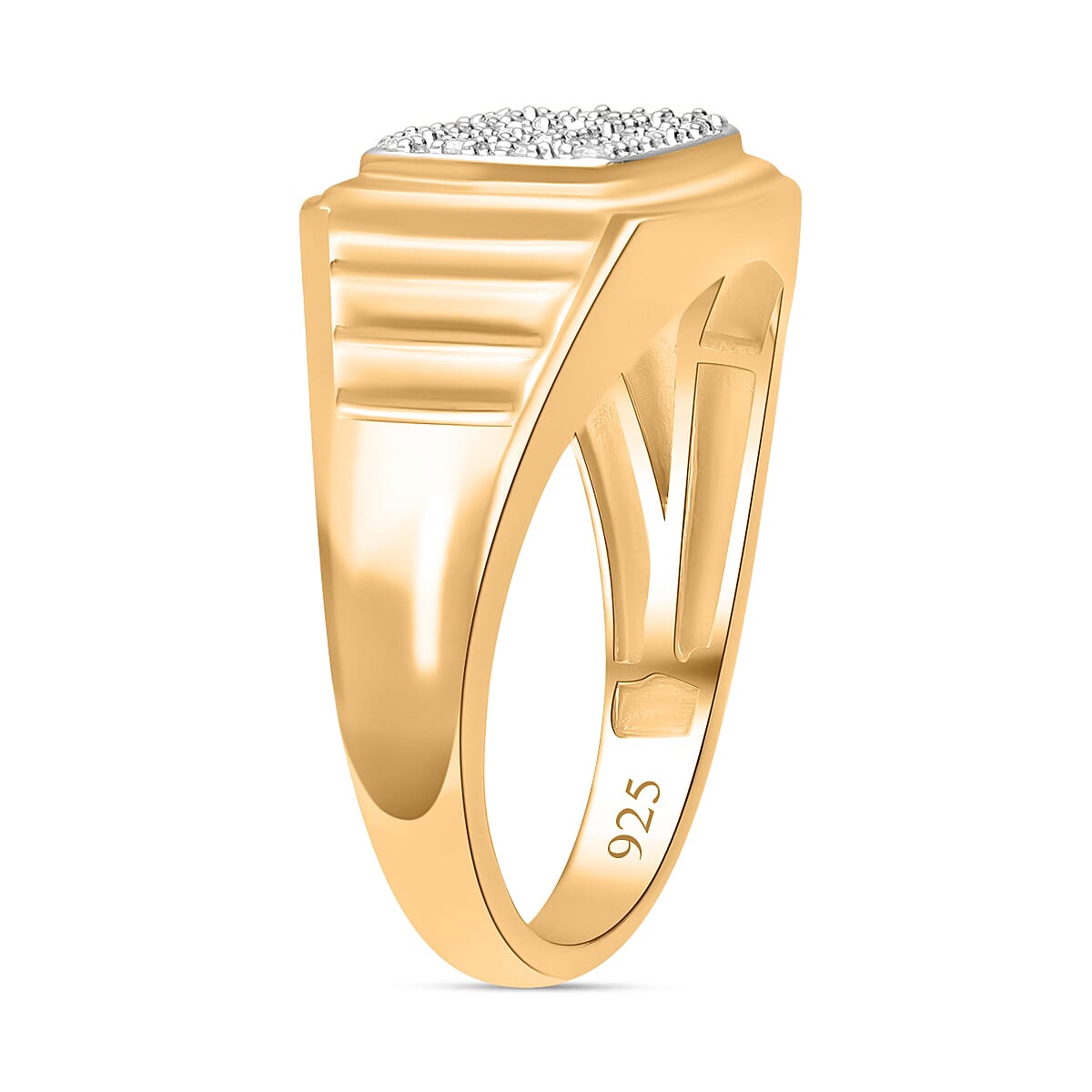 White Diamond Men's Ring in Vermeil Yellow Gold Over Sterling Silver (Size 12.0) 0.10 ctw image number 3