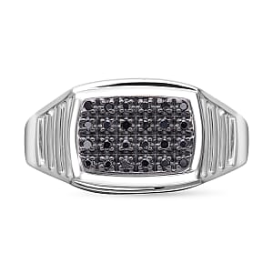 Black Diamond Men's Ring in Platinum Over Sterling Silver (Size 10.0) 0.10 ctw