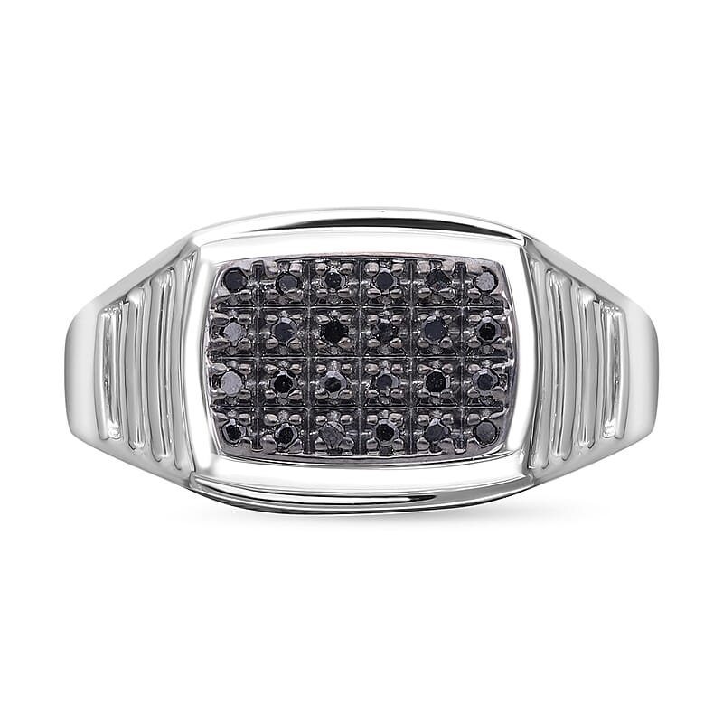 Black Diamond Men's Ring in Platinum Over Sterling Silver (Size 10.0) 0.10 ctw